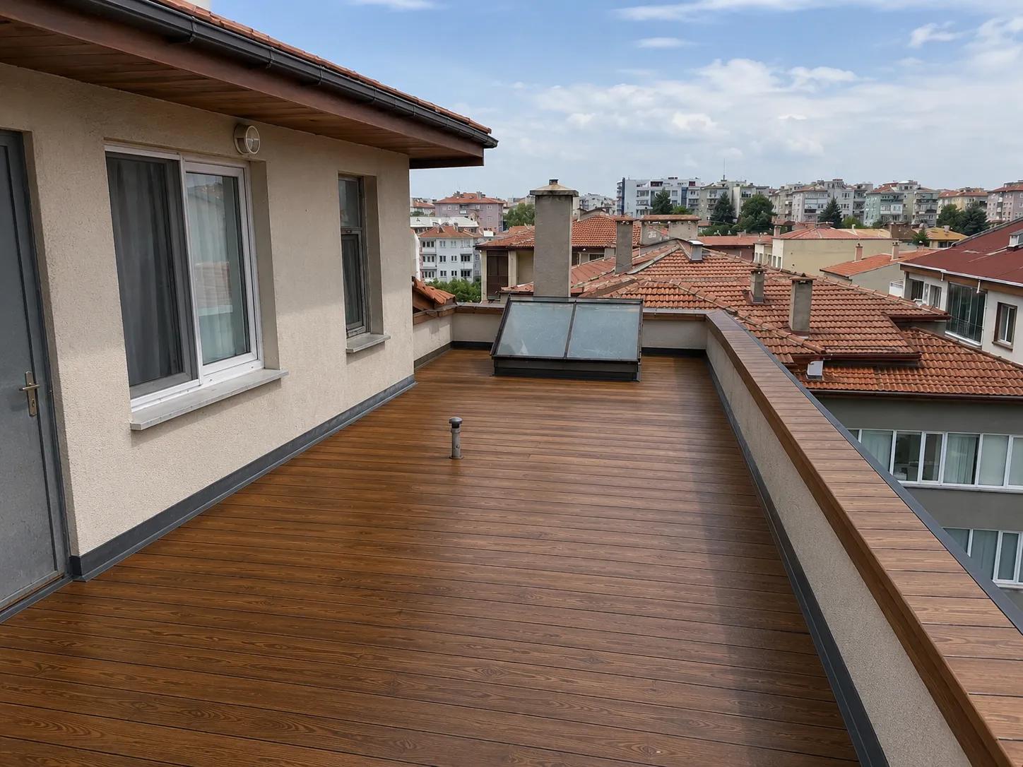 ahşap çatı kaplama sonrası apartman çatısı teslim görünümü