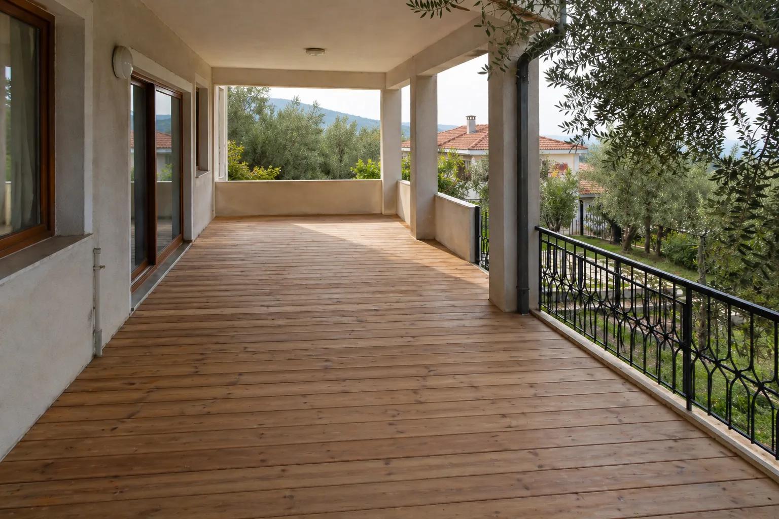 İroko deck döşenmiş lüks teras