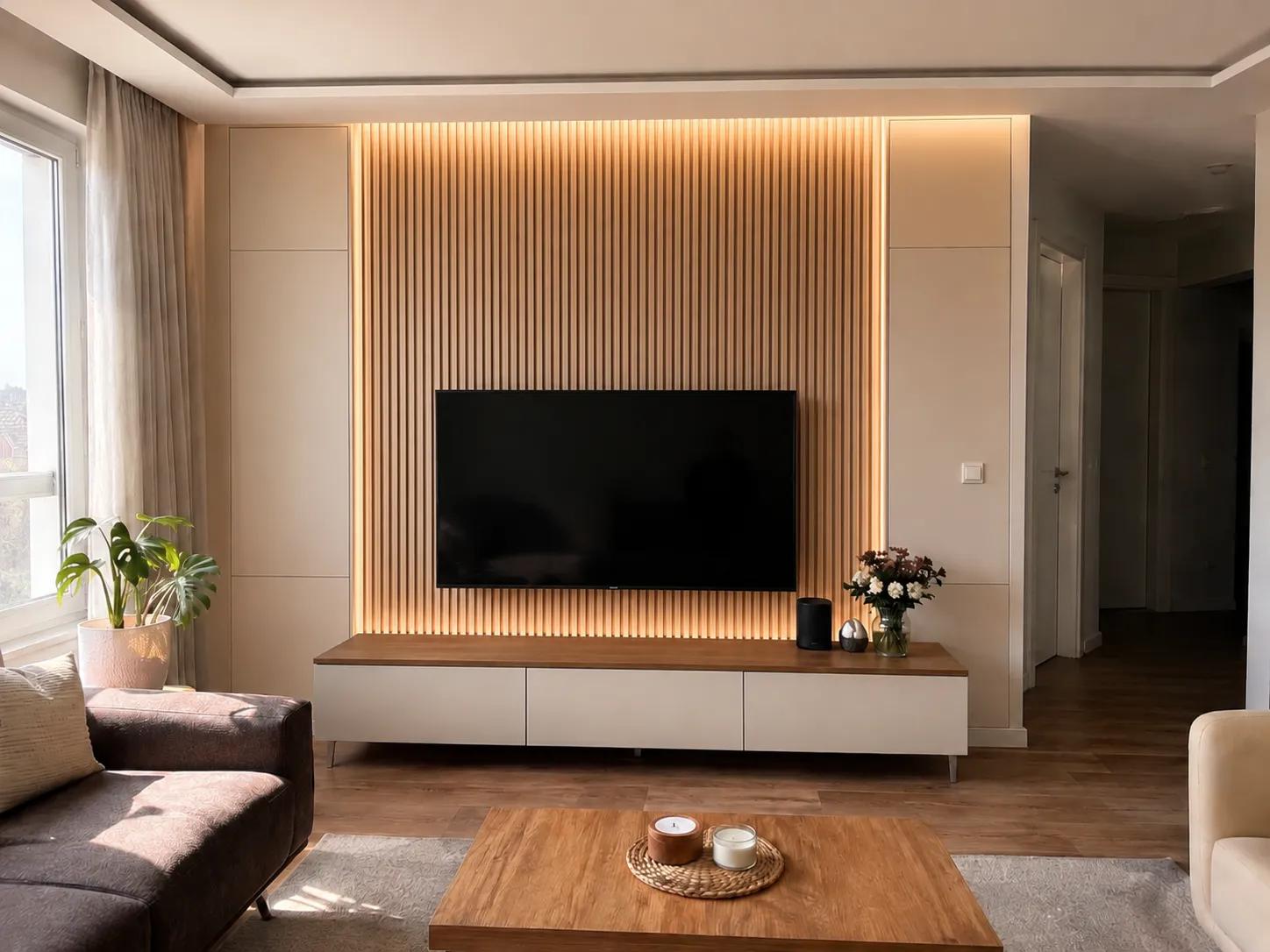 TV Duvarında Sıcak Görünüm Veren Dekoratif Panel sonrası görünüm