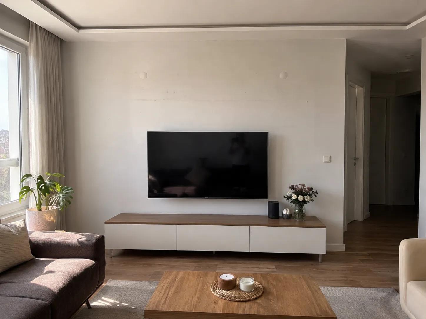 TV Duvarında Sıcak Görünüm Veren Dekoratif Panel öncesi görünüm