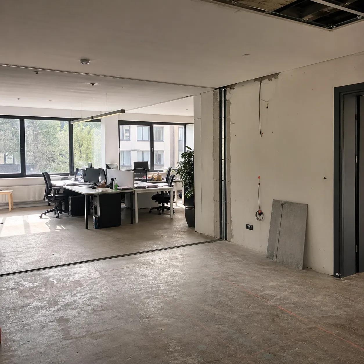 dış cephe elyaflı panel duvar vidalama öncesi ofis görünümü