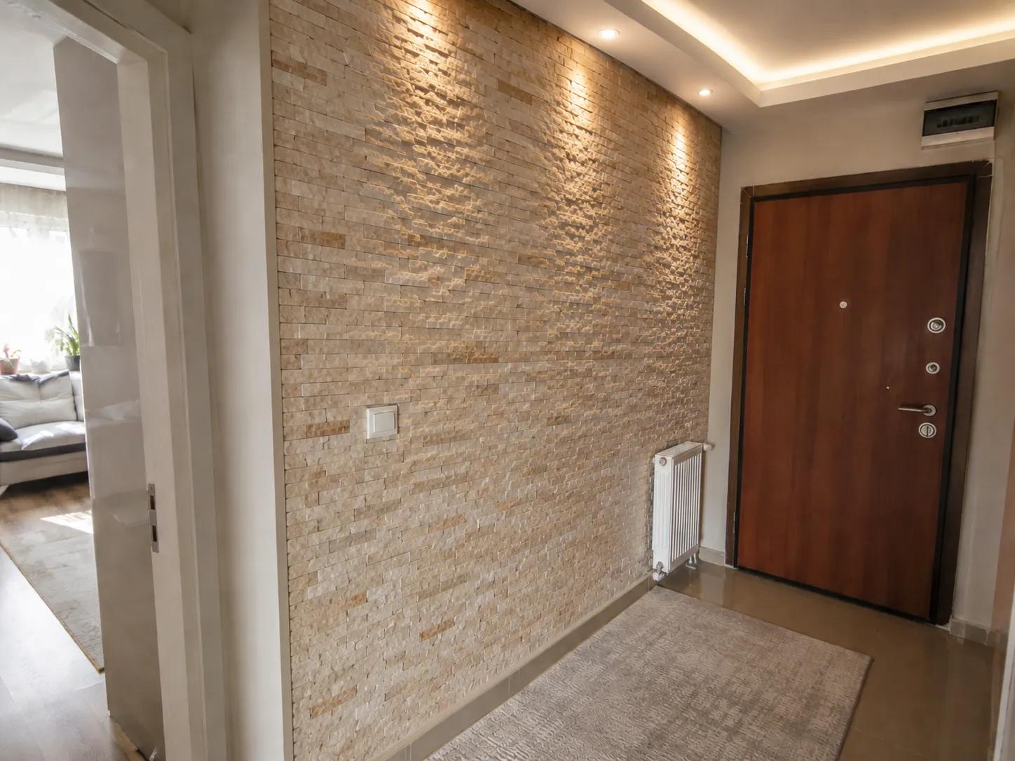 doğal taş kaplama sonrası antre / giriş teslim görünümü